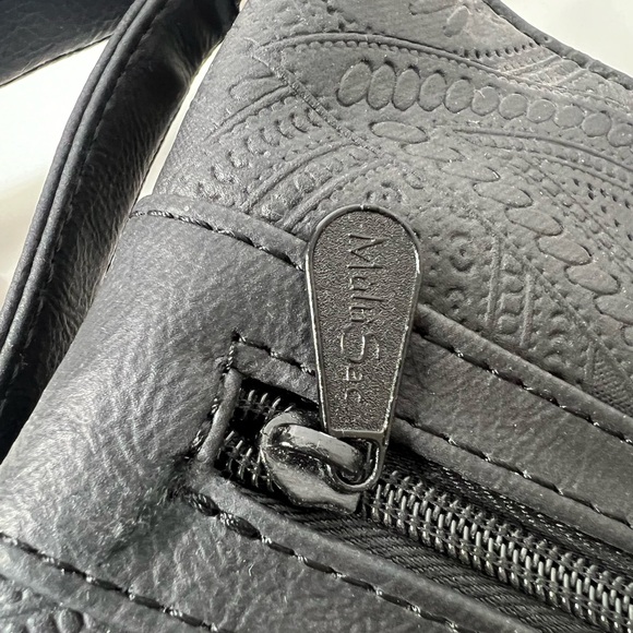 MultiSac Crossbody Bag Purse Black Textured Vinyl Medium Pockets Zipper Boho - Picture 8 of 13